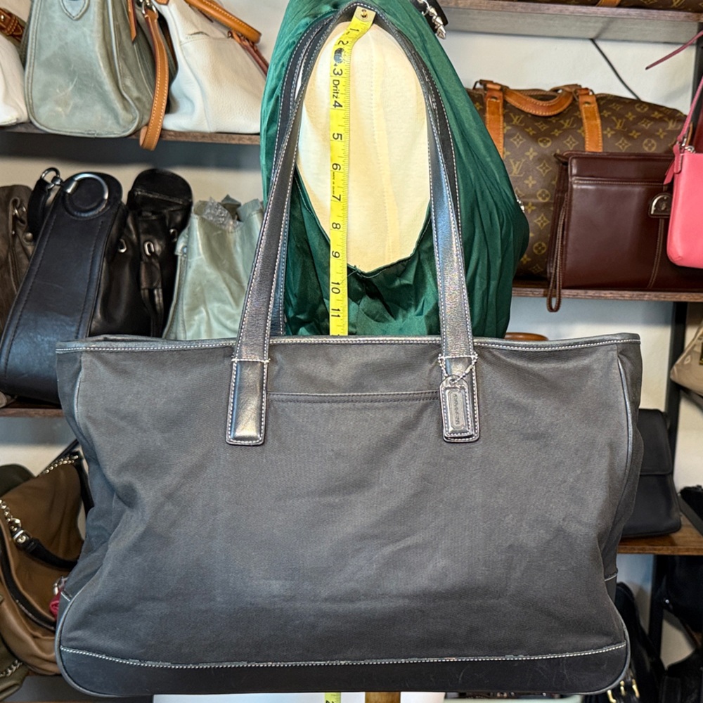 Large Coach Ziptop Leather and Canvas Tote Bag